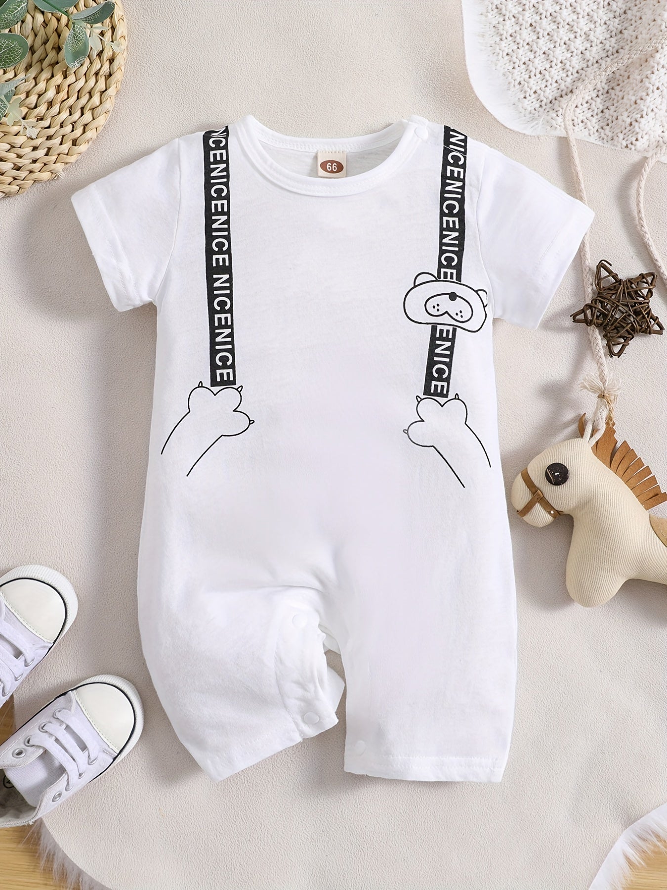 Baby Boys Bear Paw Letter Romper Short Sleeves Summer Romper