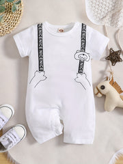 Baby Boys Bear Paw Letter Romper Short Sleeves Summer Romper