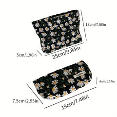 Daisy Embroidered Cosmetic Bag for Women - Roomy Toiletry Case