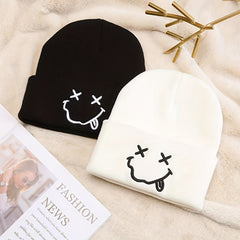Happy Face 3D Embroidery Knit Hat For Men And Teens