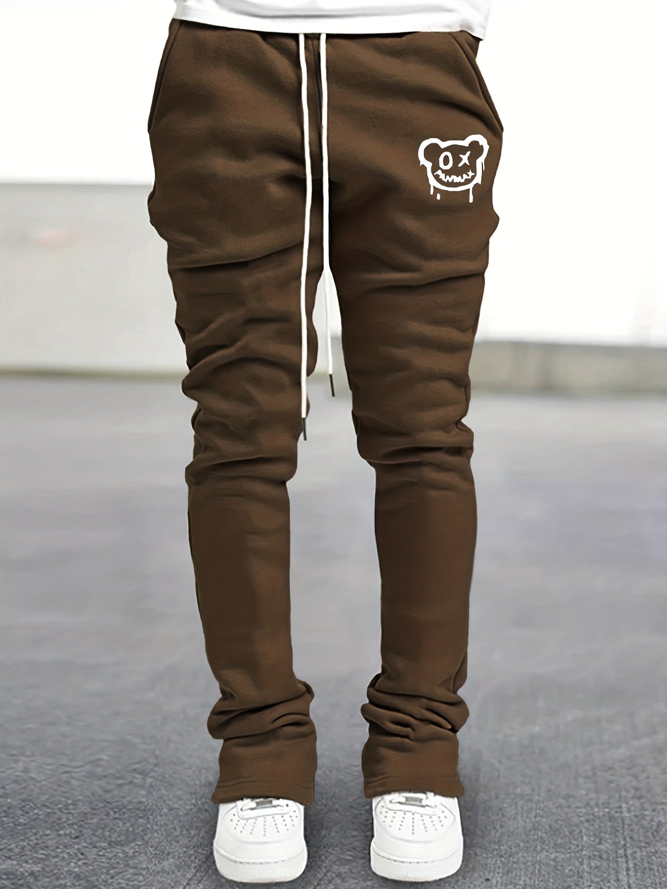Cartoon Bear Flare Pants with Drawstring