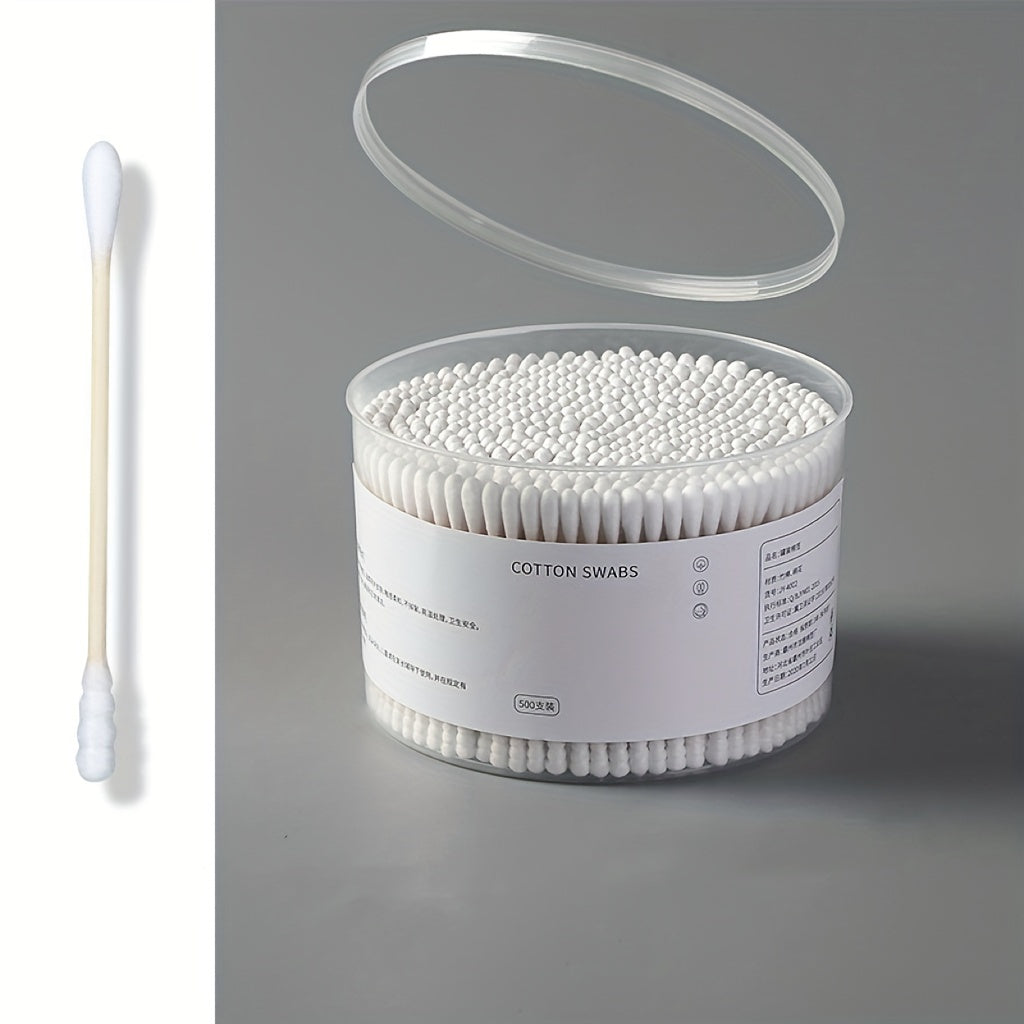 500pcs/100pcs Pointed Round Cotton Swabs Disposable Ear Pick Cleaning Sticks
