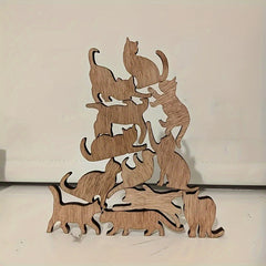 12pcs Wooden Cat Desktop Stacking Game Toys Adult Building Blocks