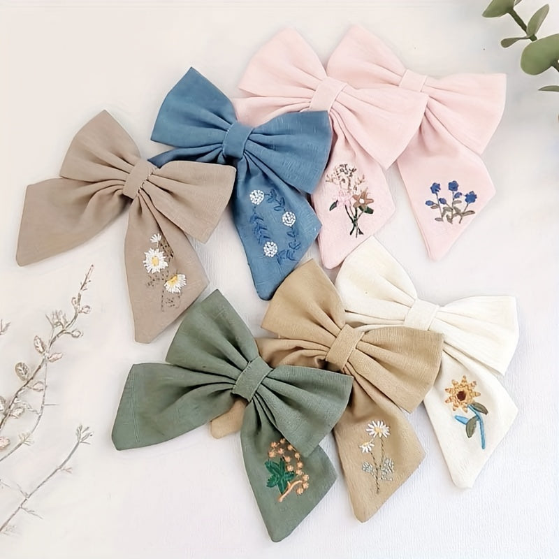 Embroidery Bow Hair Clip for Girls Kids