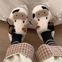 Women's Cow Slippers Warm Closed Toe Home Shoes
