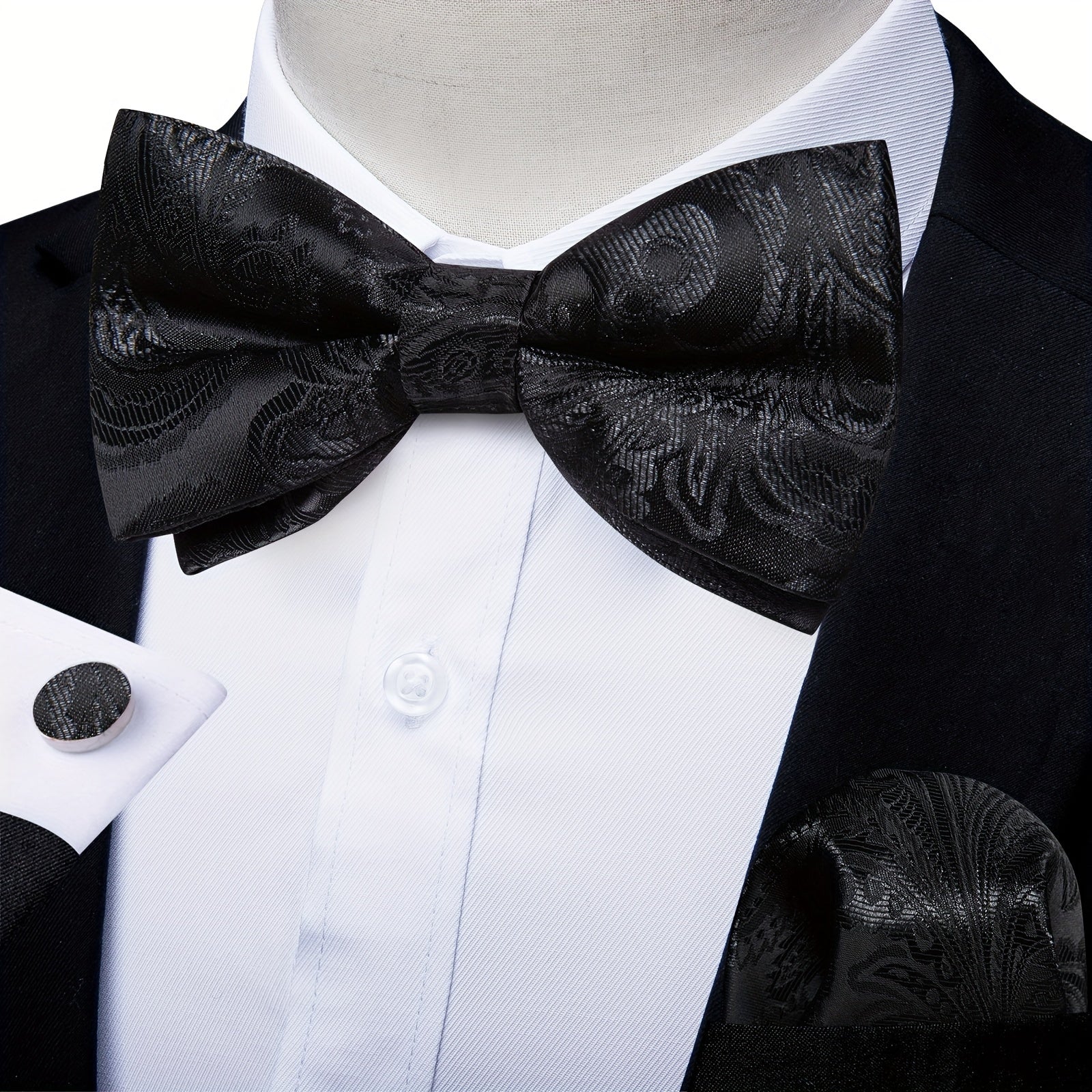Men Silk Paisley Cravat Cufflinks Hanky Set Wedding Butterfly Tie
