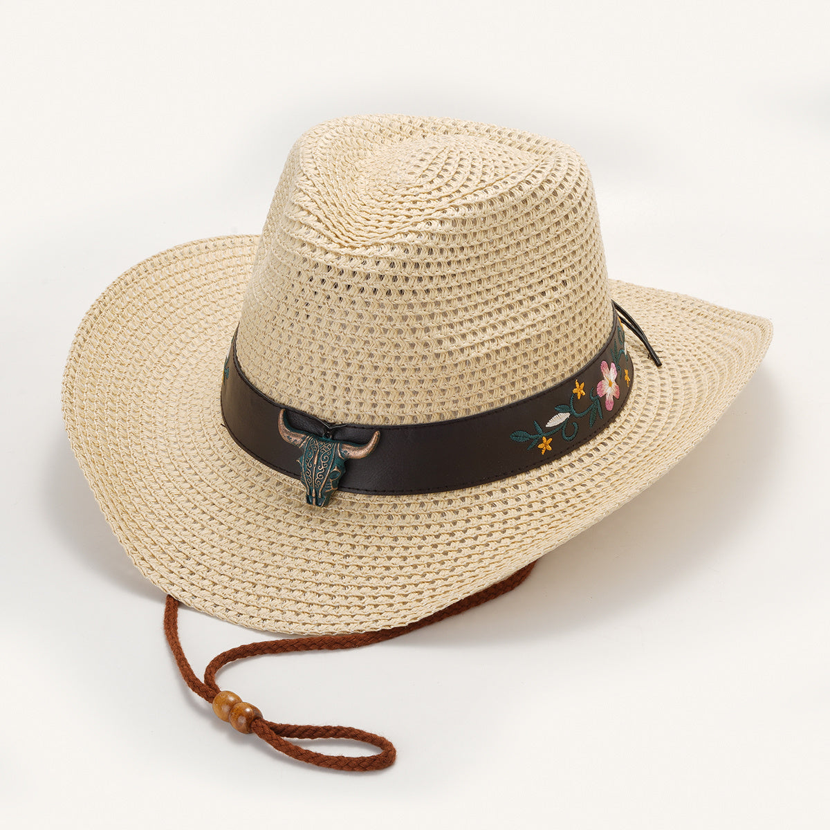Vintage Cow Head Belt Straw Hat Cowboy Hat