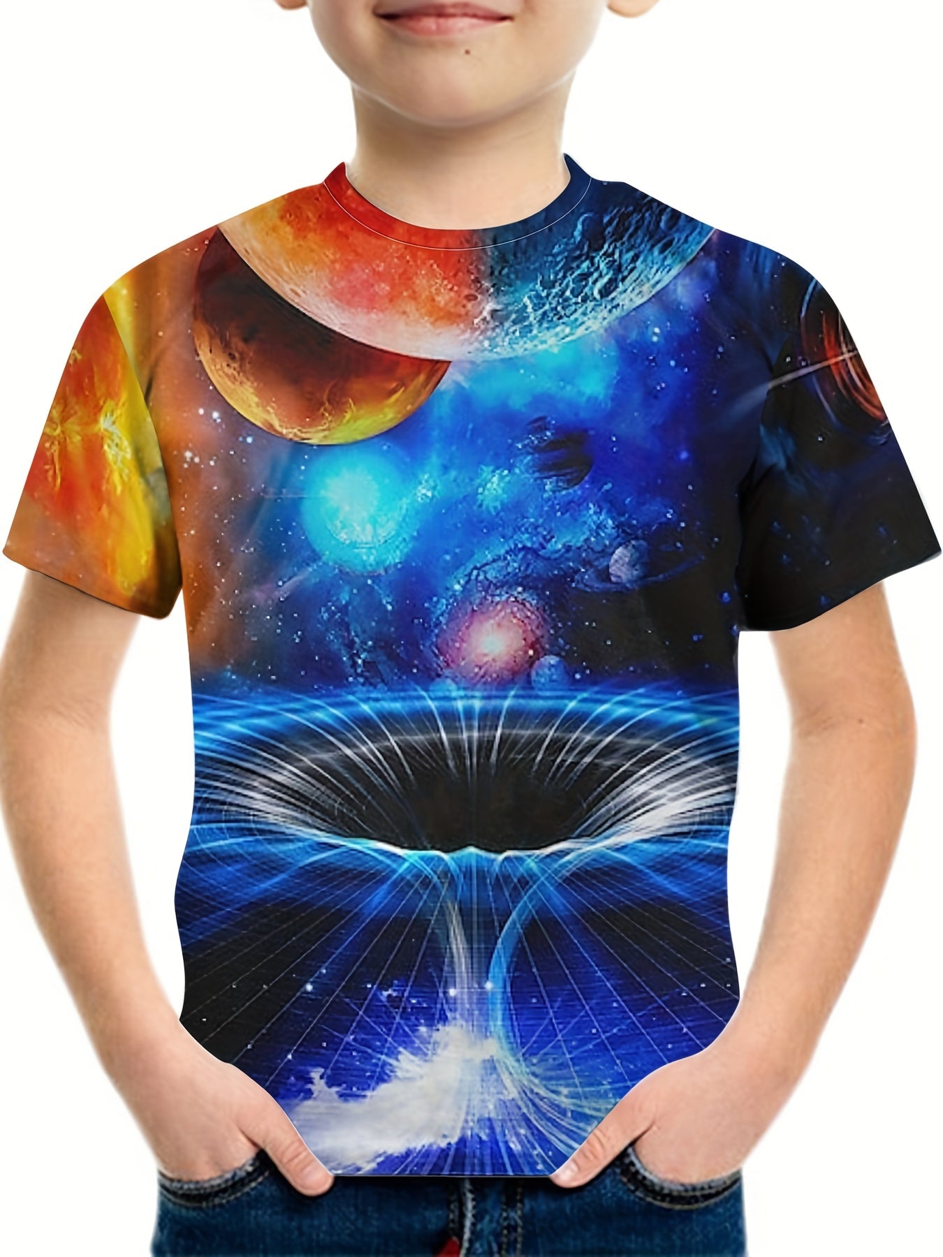 3D Space Graphic T shirt for Boys Breathable & Stretchy Summer Tee for Kids
