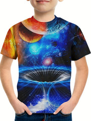 3D Space Graphic T shirt for Boys Breathable & Stretchy Summer Tee for Kids