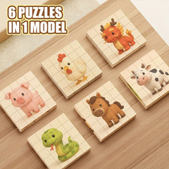 Magnetic Puzzle Toy 6 Sided Patterns Assembles into 6 Animal Designs