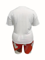 Art Letter Print Tee & Geometric Print Shorts Set