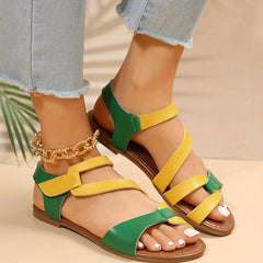 Women's Contrast Flat Sandals Hook & Loop Strap Lightweight Beach Sandals