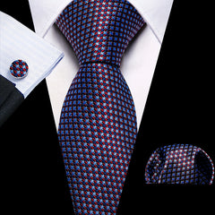 Men's Brown Green Plaid Silk Tie Set