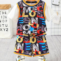 Boys Alphabet Graphic Print T-shirt & Shorts Set