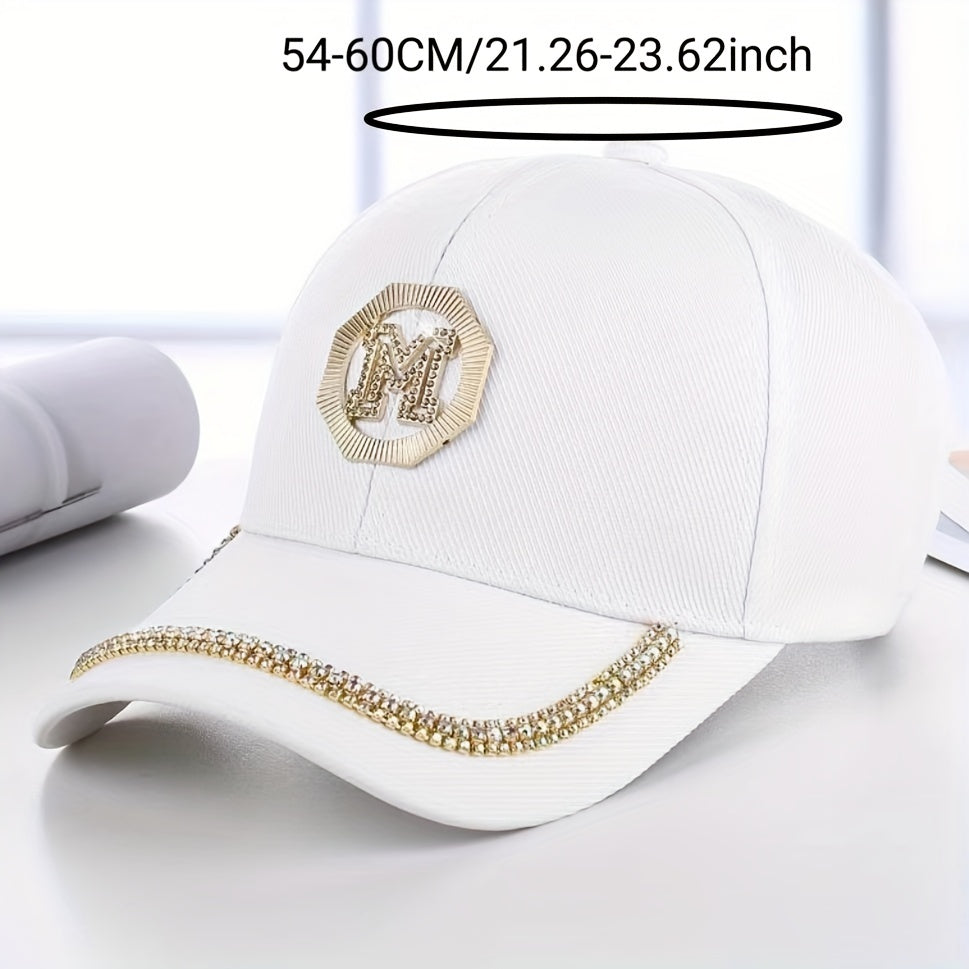 Rhinestone M Label Baseball Cap Lightweight Adjustable Golf Sun Hat