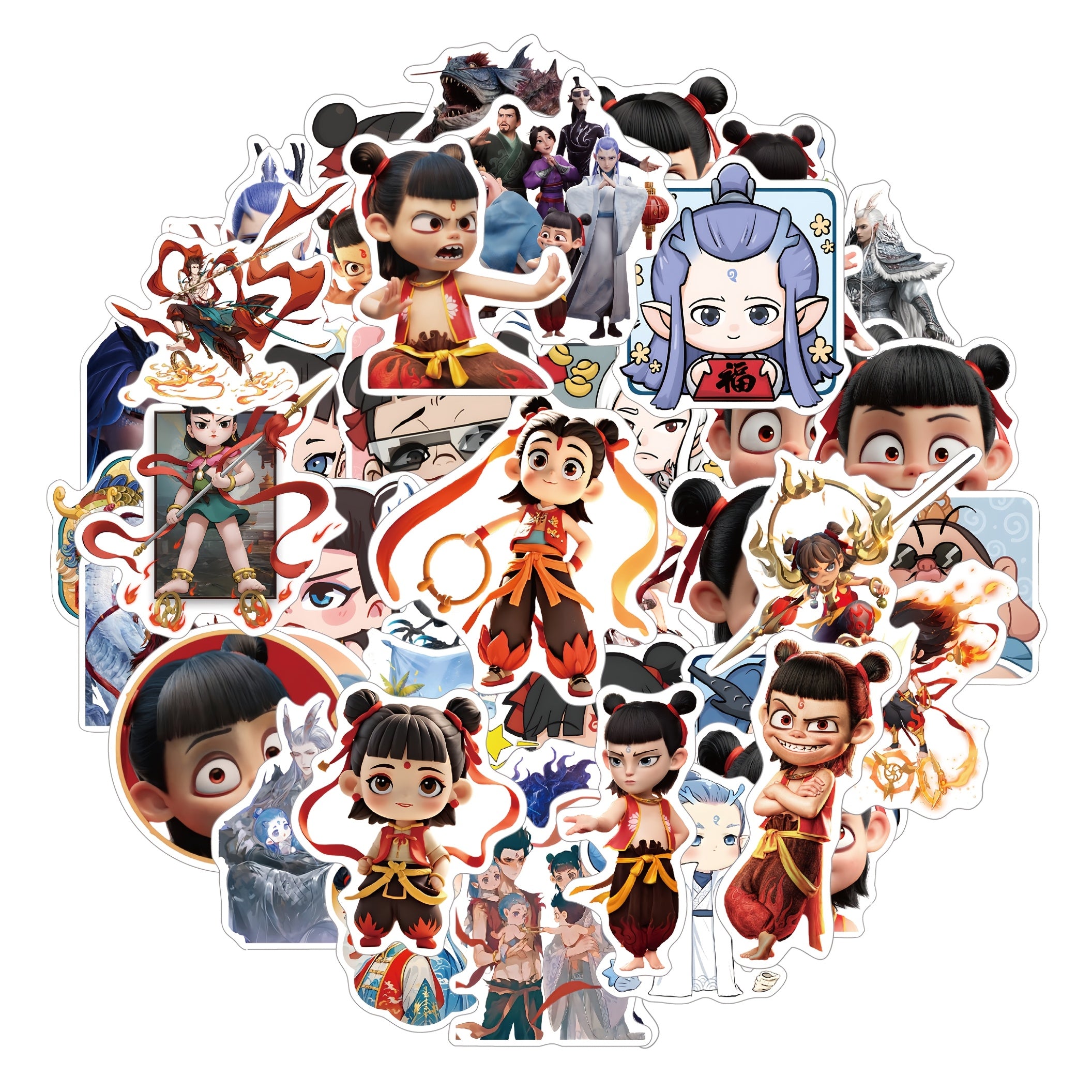 51pcs Waterproof Nezha Stickers for Fans Suitcases Notebook 18+