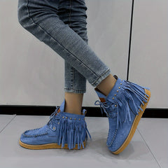 Women's Tassel Flat Ankle Boots Lace Up Anti skid High Top Boots