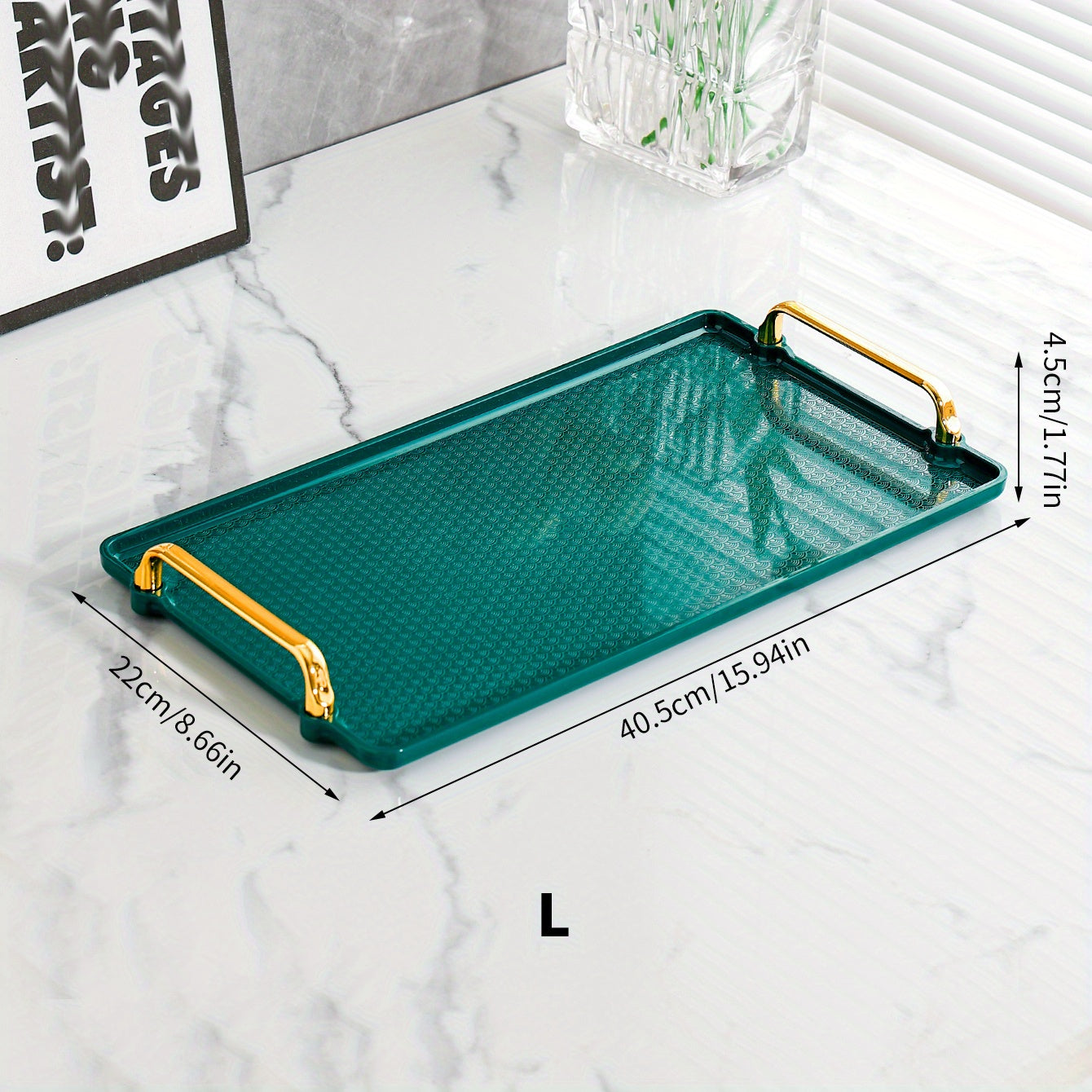 Modern Decorative Tray With Golden Handles Plastic for Home Decor