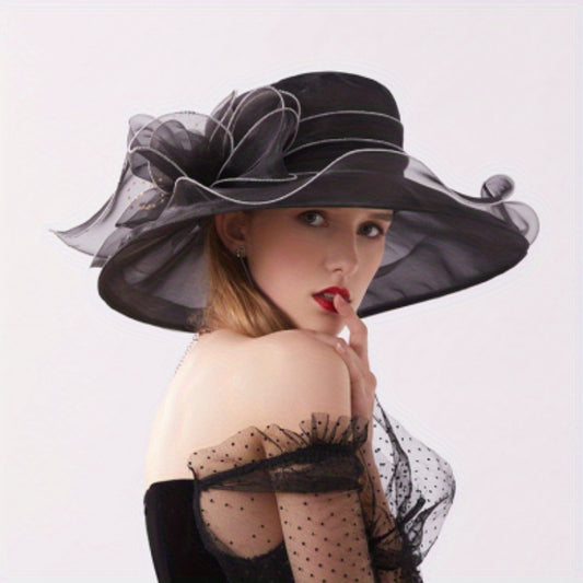 Flower Derby Church Hat Mesh Organza Sun Hat Wide Brim Bucket Hat