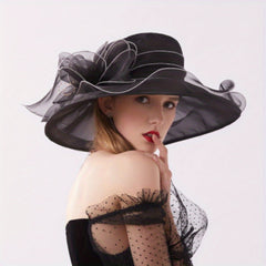 Flower Derby Church Hat Mesh Organza Sun Hat Wide Brim Bucket Hat