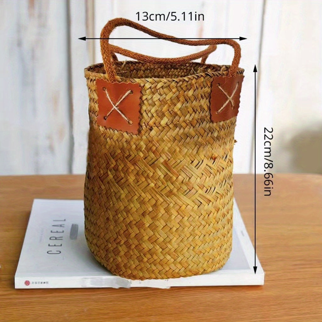 Natural Woven Seagrass Tote Belly Basket for Home Organize