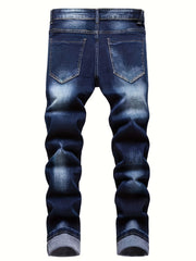Slim Fit Ripped Jeans Men's Casual Street Style Distressed Denim Pants