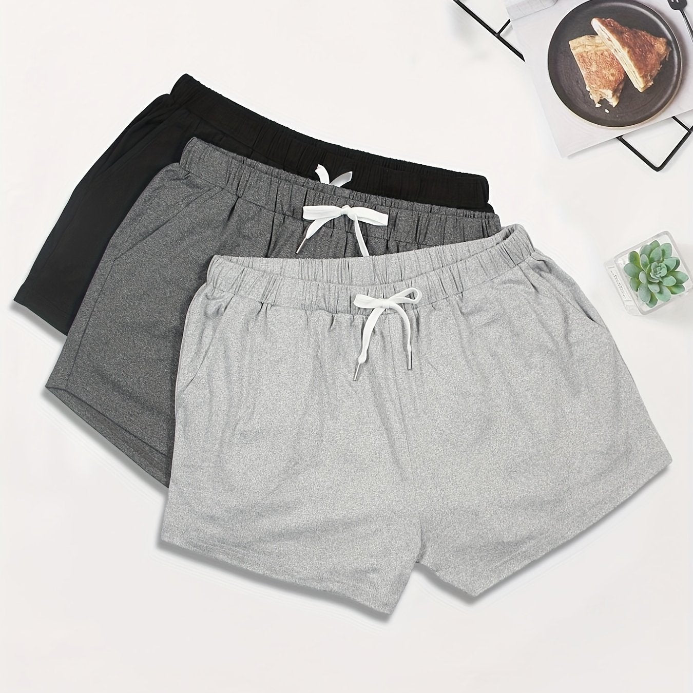 3 Pack Women's Plus Size Casual Elastic Drawstring Shorts