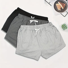 3 Pack Women's Plus Size Casual Elastic Drawstring Shorts
