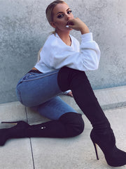 Women's Crewneck Long Sleeve Crop Top