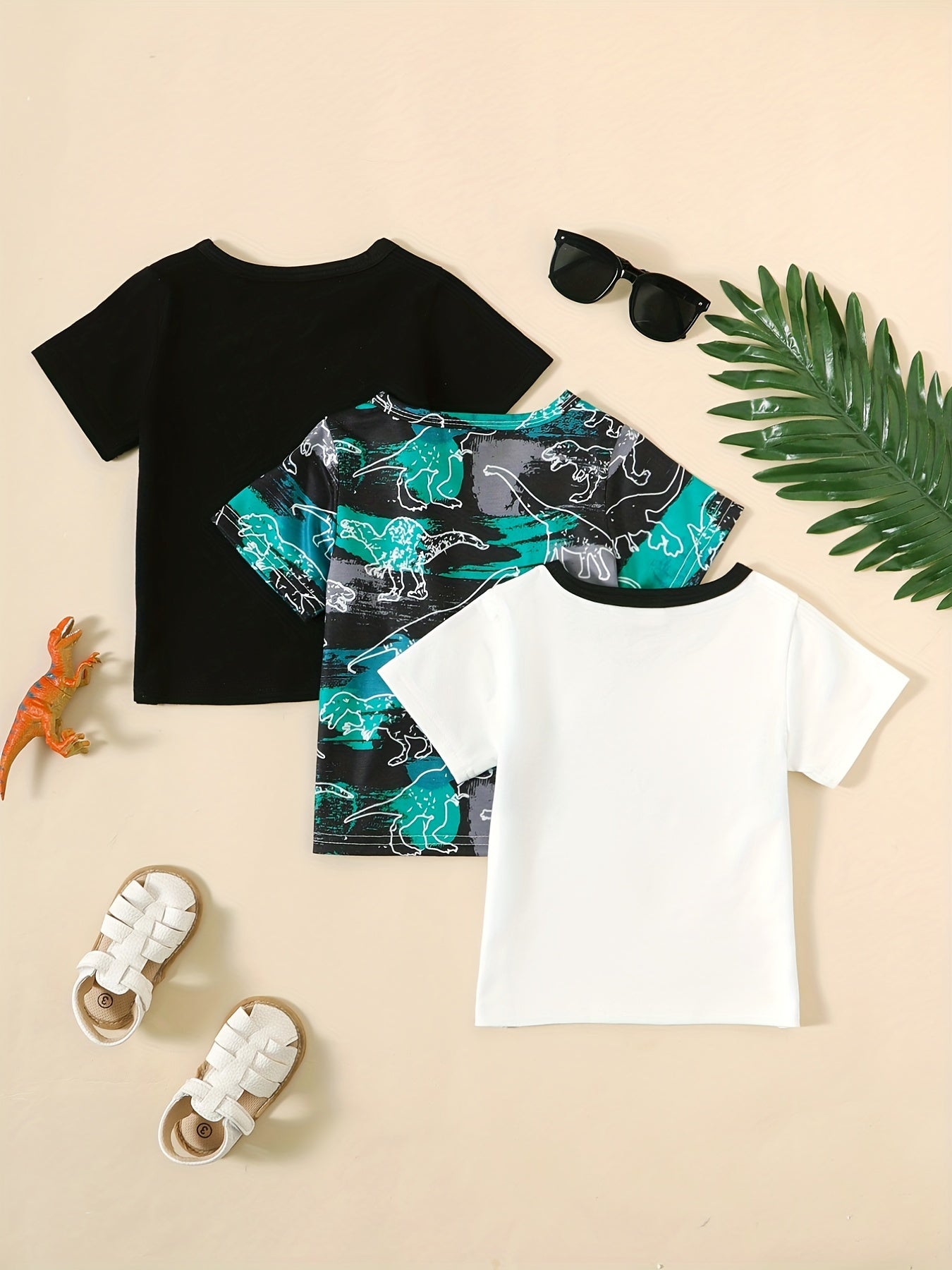 3pcs Baby Boys Dinosaur Print T-shirt Set for Summer
