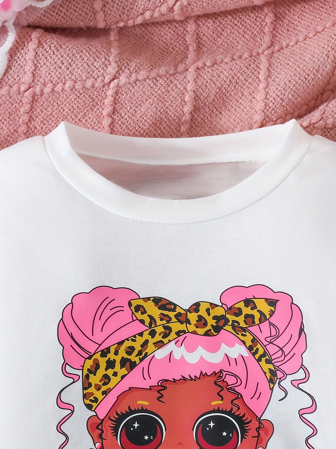 Anime Girl Pattern Sweatshirt & Flared Pants Set for Girls