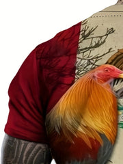 MEXICO Rooster Pattern Print Men's Short Sleeve T Shirt