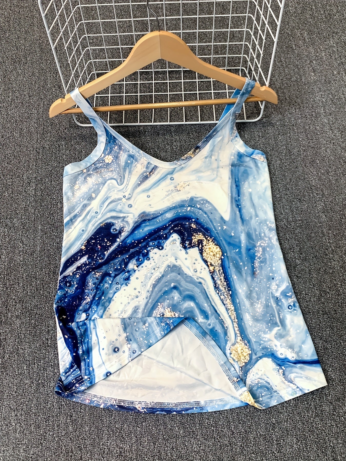 Summer Sleeveless Cami Top V Neck Casual All Over Print
