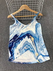 Summer Sleeveless Cami Top V Neck Casual All Over Print