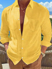 Men's Casual Shirt Turn Down Collar Long Sleeves Solid Regular Fit