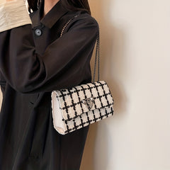 Woolen Plaid Square Bag Chain Shoulder Flap Bag Stylish for Women