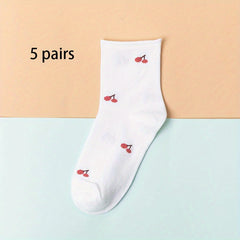 5 Pairs Floral & Fruit Curling Socks Women's Stockings & Hosiery