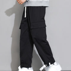 Autumn Winter Grey Cargo Pants With Ankle Straps