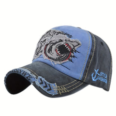 Big Shark Embroidered Baseball Cap Gothic Retro Sunshade Cap Soft Top Hat