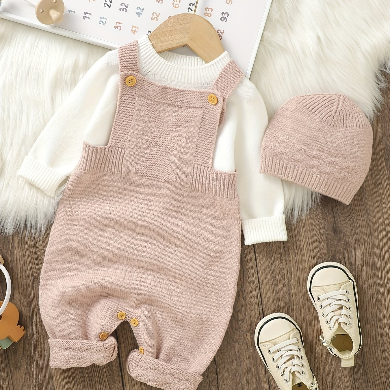 Infant Onesie Baby Boys Girls Knit Overalls With Hat Set
