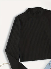 Girls' Ribbed Flared Long Sleeve Top Stretchy Base Tee