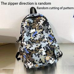 Camouflage Backpack with Frog Pendant for School and Travel