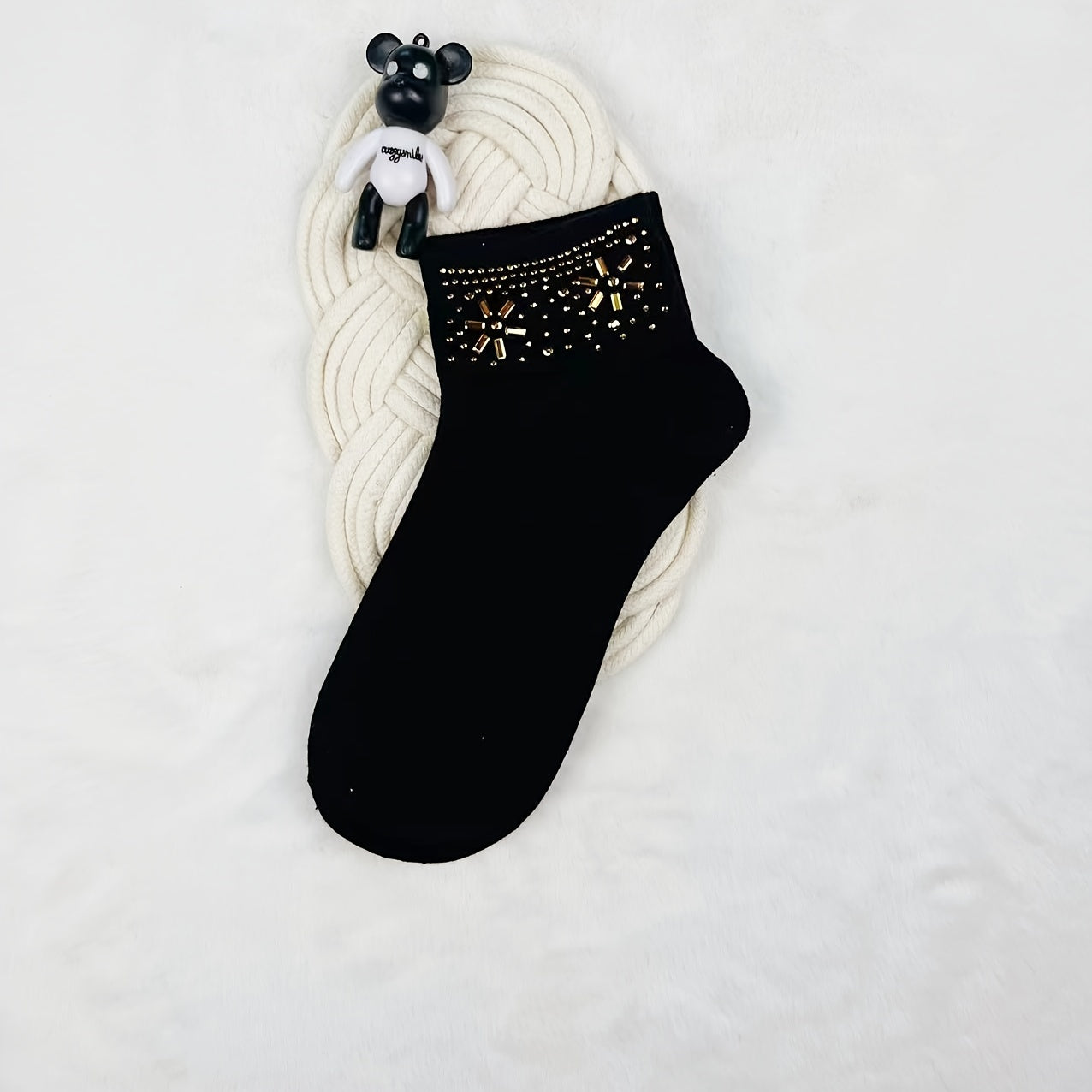 5 Pairs Rhinestone Crew Socks - Women's Stockings
