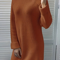 Plus Size Casual Sweater Dress Women's Plus Ribbed Knit Mock Neck