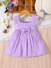 Baby Girl's Casual Bowknot Ruffle Trim Dress for Summer