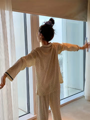 Polka Dot Print Pajama Set Long Sleeve Top & Pants Women's Sleepwear