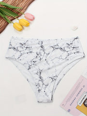 Marble Print Bikini Bottoms High Stretch Swimwear Plus Size
