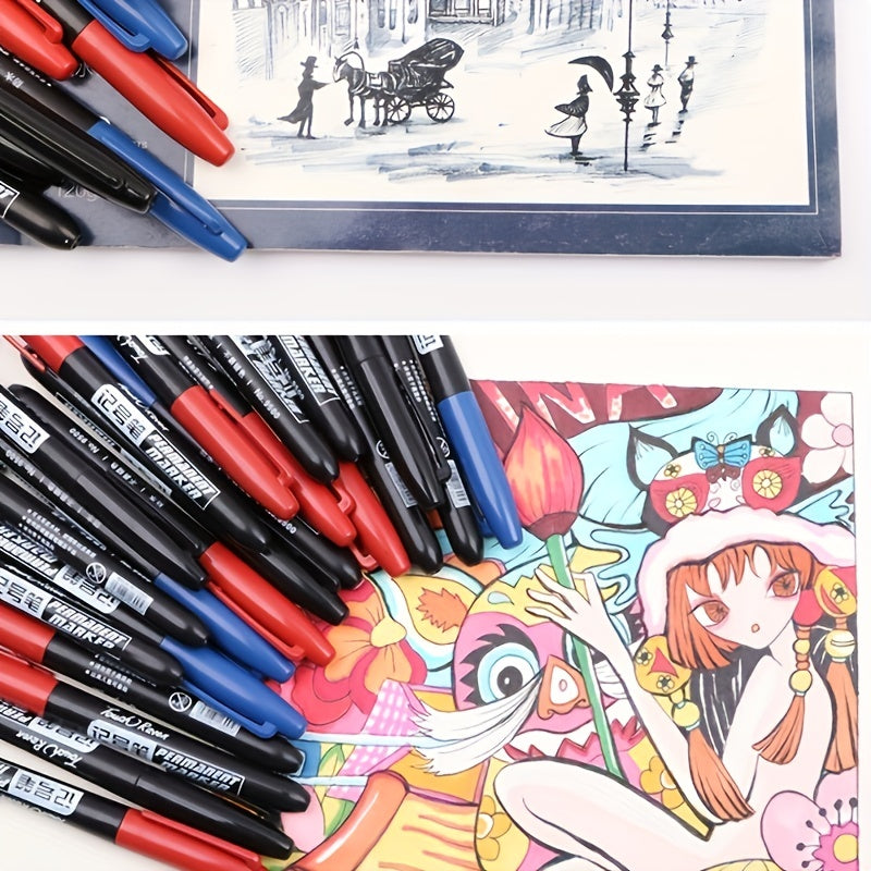 6Pcs Permanent Art Marker Pen Fine Point Waterproof Thin Nib Red 1.5mm