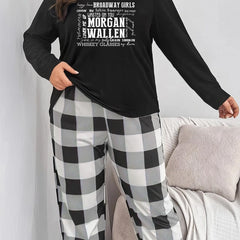 Graphic Tee & Plaid Pants Pajama Set