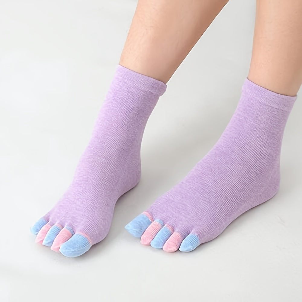 6 Pairs Women's Toe Socks Cotton Crew Sock Five Finger Socks